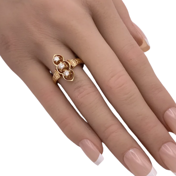 Victorian Revival Three-Stone Diamond Ring 14K (3)