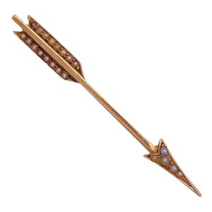 Victorian Seed Pearl Arrow Brooch Pin 14K Gold