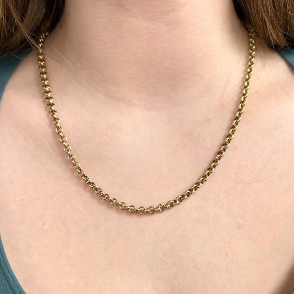Vintage Belcher or Rolo Chain Necklace 14K Gold 22 Length worn
