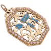 Vintage Chai Hai Persian Turquoise & Seed Pearl Pendant 14K Gold side