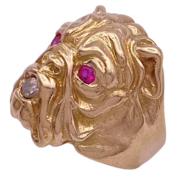Vintage Detailed Bulldog Statement Ring 14K (1)