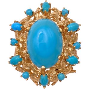 Vintage Turquoise Cocktail Ring 14K Gold