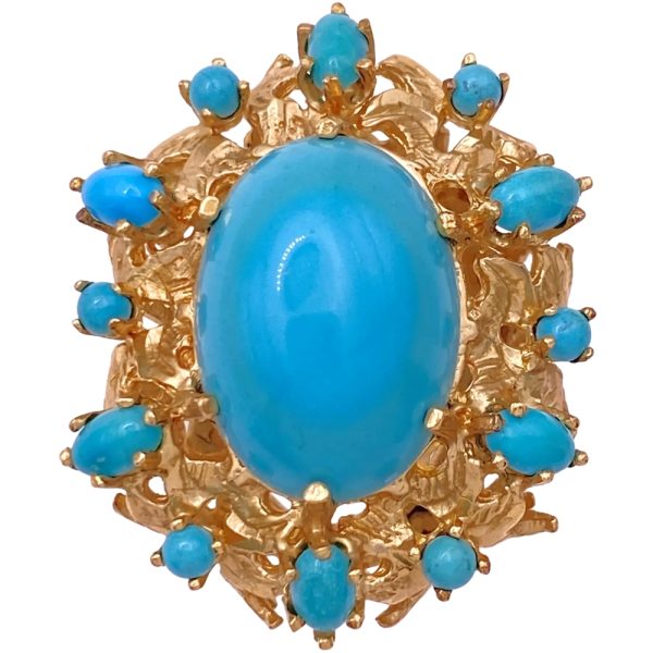Vintage Turquoise Cocktail Ring 14K Gold