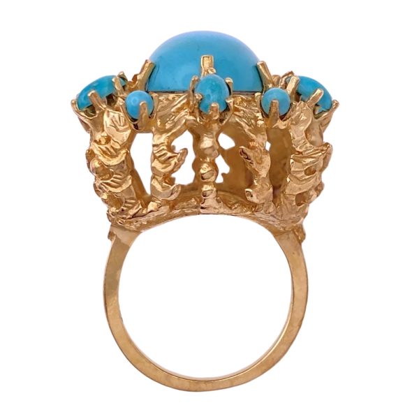 Vintage Turquoise Cocktail Ring 14K Gold side profile