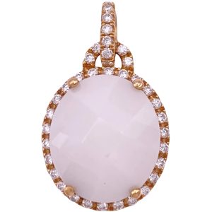 White Quartz & 0.38ctw Diamond Halo Pendant 18K Gold