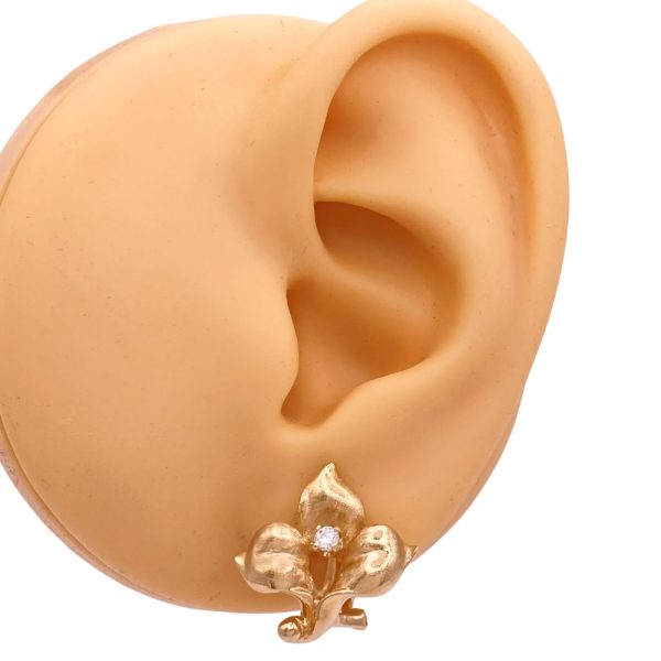0.10ctw Diamond Accent Flower Earrings 14K Gold worn