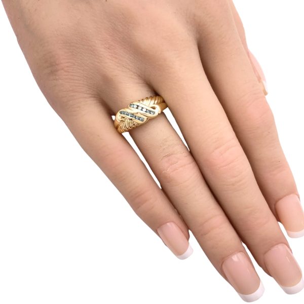 0.12ctw Blue Diamond Band Ring 14K Gold worn