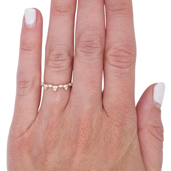 0.21ctw Marquise & Round Diamond Curved Band Ring 14K Gold worn