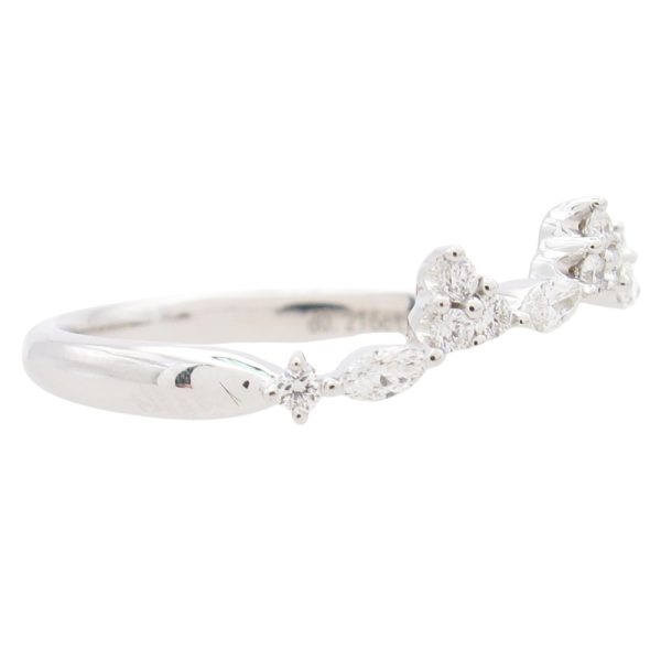 0.21ctw Marquise and Round Diamond Curved Band Ring 14K White Gold side