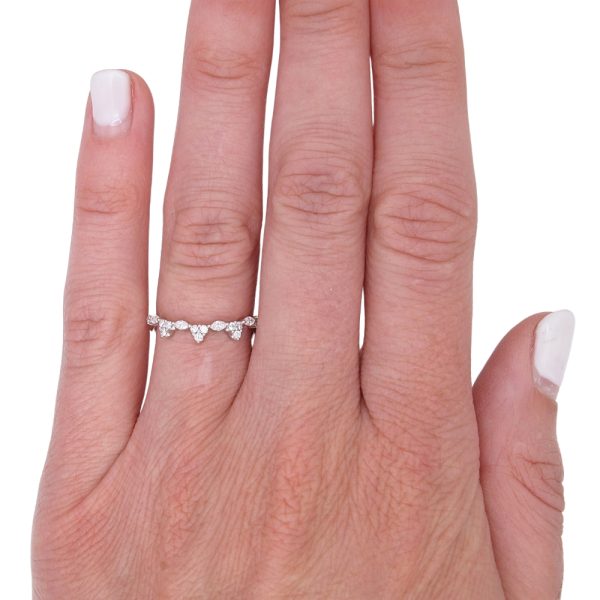 0.21ctw Marquise and Round Diamond Curved Band Ring 14K White Gold worn