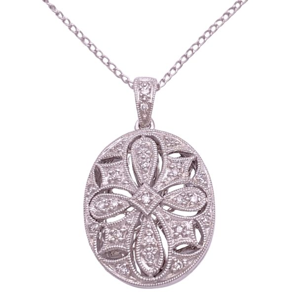 0.24ctw Diamond Ornate Necklace 14K White Gold close up