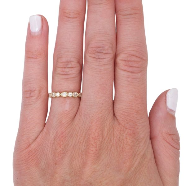 0.30ctw Pear & Round Diamond Band Ring 14K Gold worn