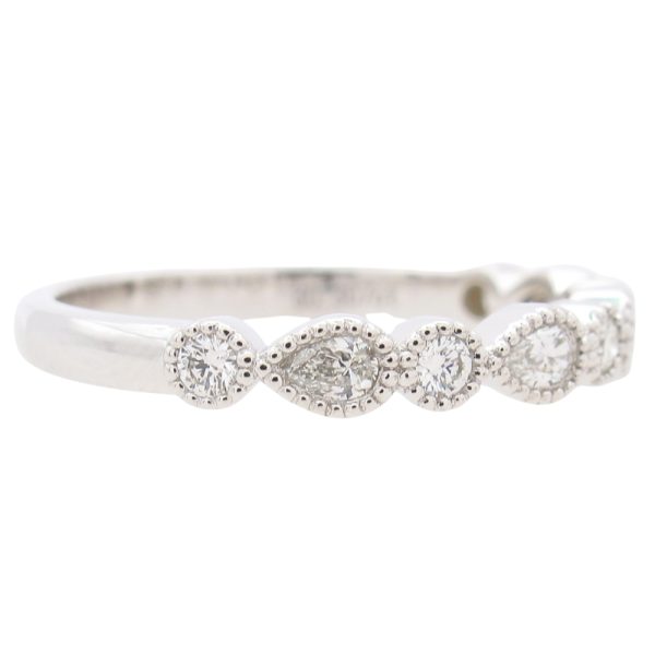 0.30ctw Pear & Round Diamond Band Ring 14K White Gold side