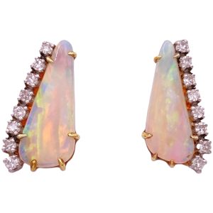 0.64ctw Opal Earrings 14K Two-Tone Gold