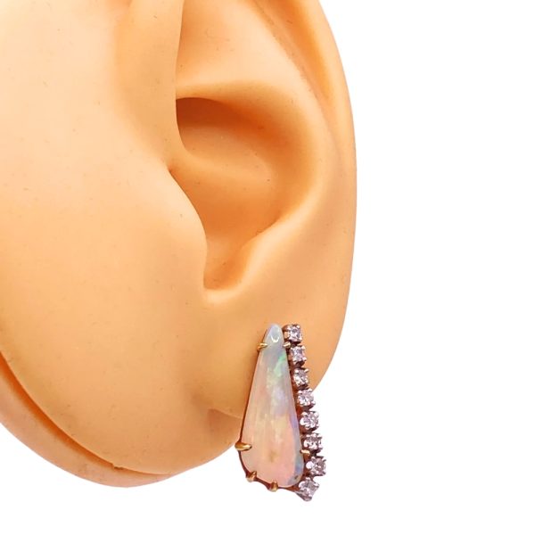 0.64ctw Opal Earrings 14K Two-Tone Gold worn