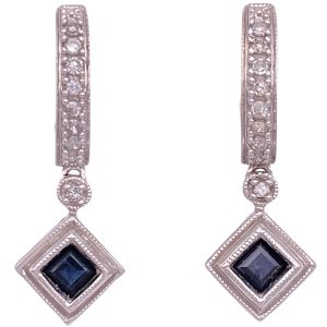 0.68ctw Sapphire Dangle Hoop Earrings 14K Gold