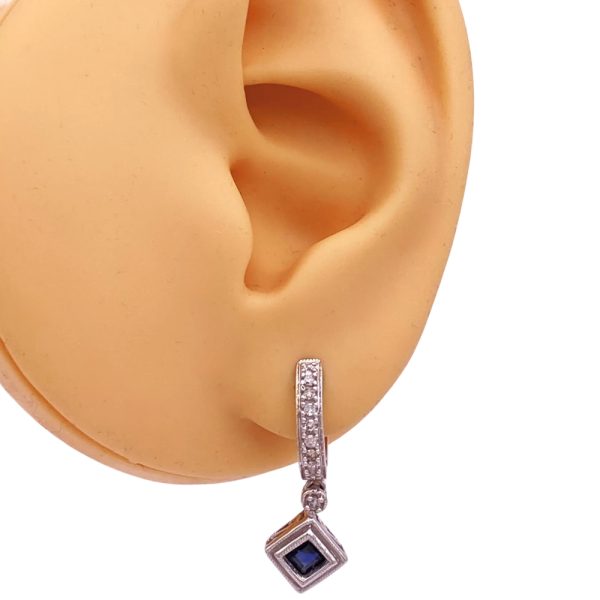 0.68ctw Sapphire Dangle Hoop Earrings 14K Gold worn