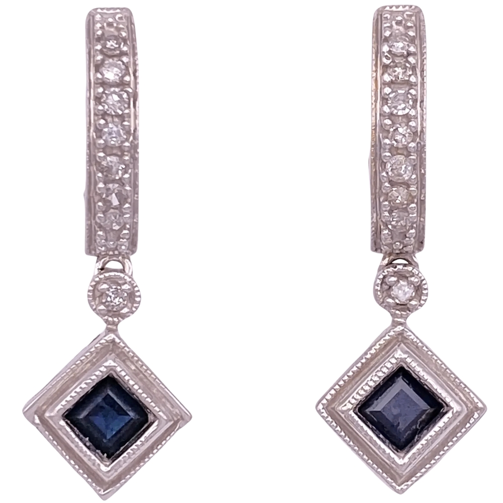 0.68ctw Sapphire Dangle Hoop Earrings 14K Gold