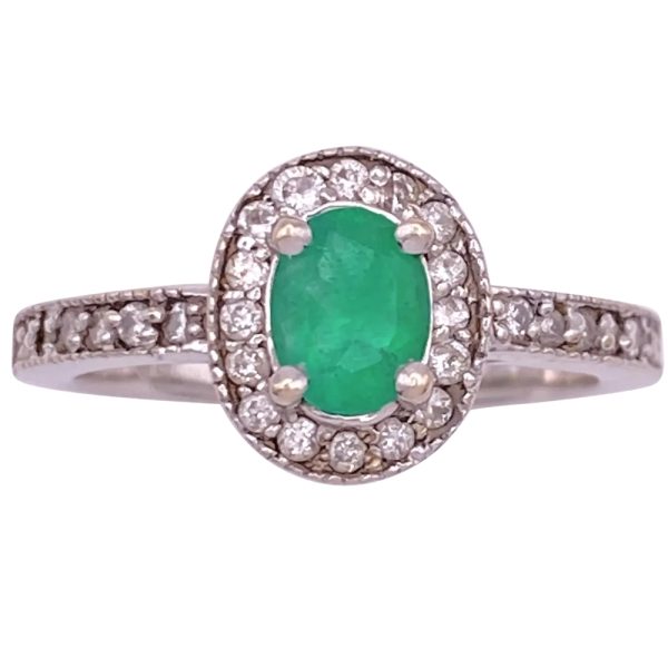 0.89ctw Natural Emerald Ring 14K White Gold