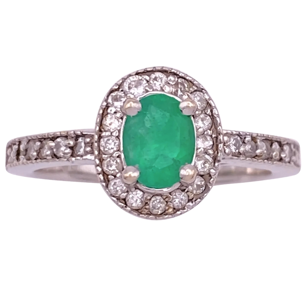 0.89ctw Natural Emerald Ring 14K White Gold
