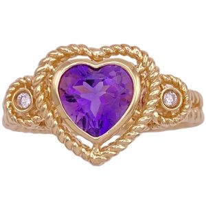 1.24ctw Amethyst Heart & Diamond Ring 14K Gold