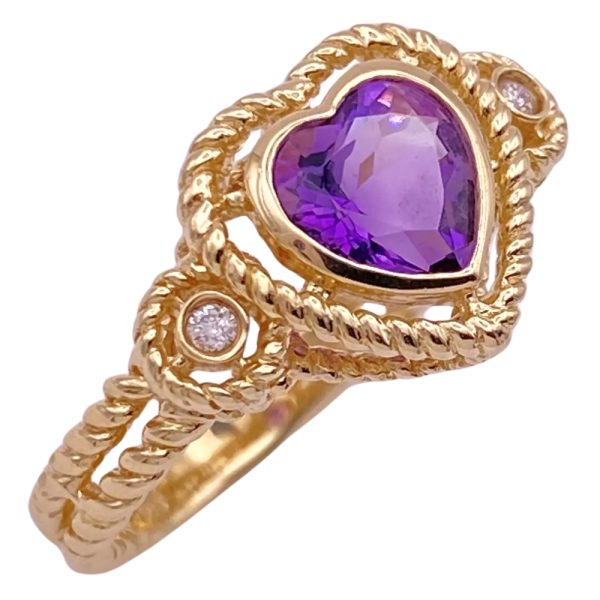 1.24ctw Amethyst Heart & Diamond Ring 14K Gold side