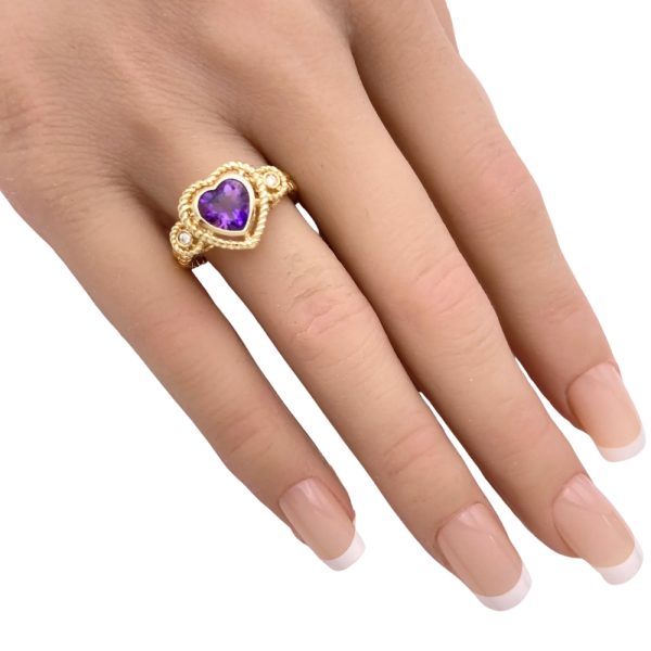 1.24ctw Amethyst Heart & Diamond Ring 14K Gold worn