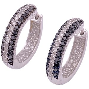 1.26ctw Black & White Diamond Hoop Earrings 14K Gold