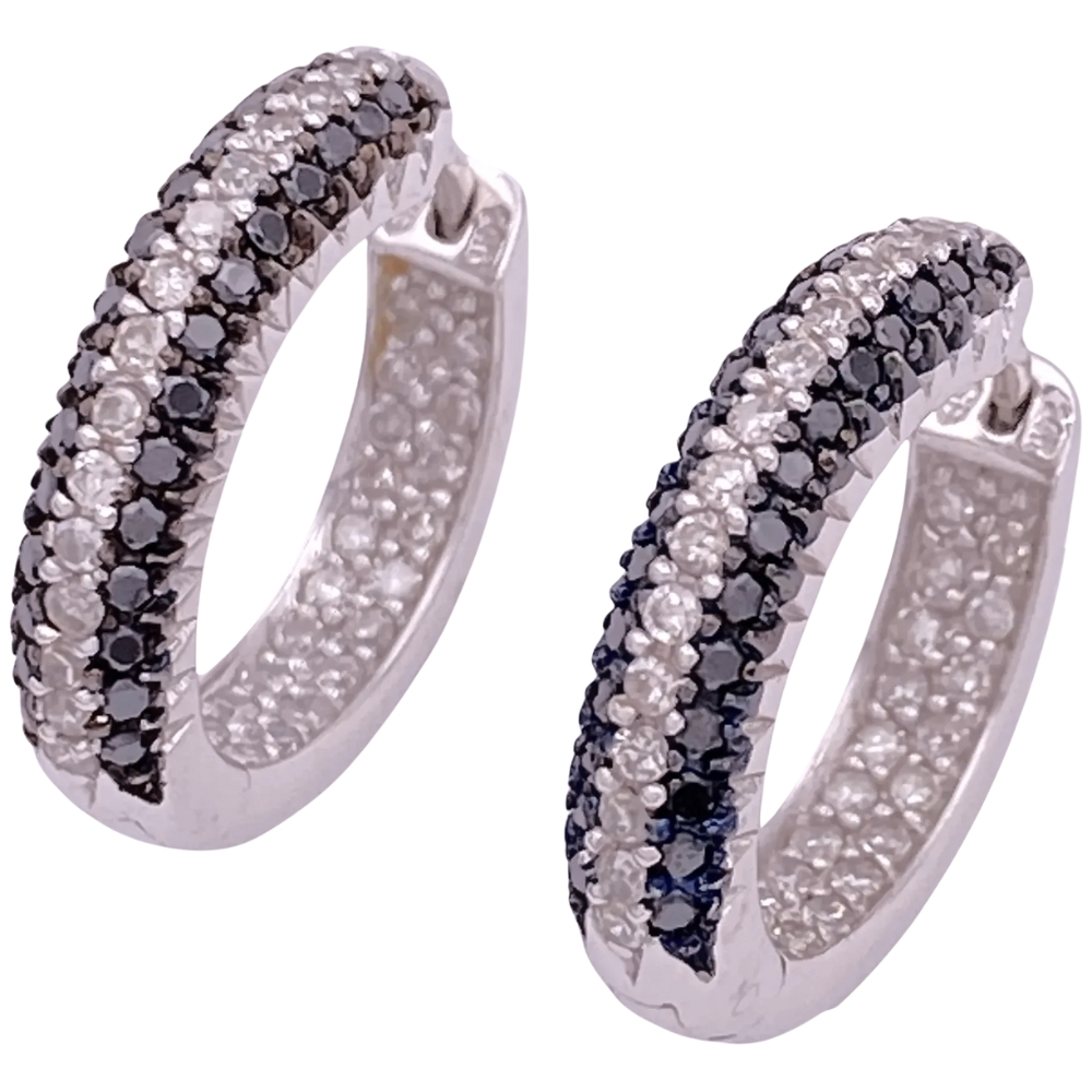1.26ctw Black & White Diamond Hoop Earrings 14K Gold