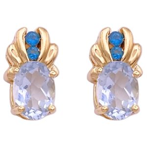 1.48ctw Aquamarine & Paraiba Tourmaline Stud Earrings 14K Gold