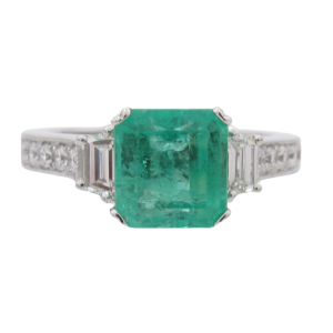 1.84ct Natural Colombian Emerald Diamond Ring 14K GIA Front