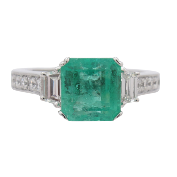 1.84ct Natural Colombian Emerald Diamond Ring 14K GIA Front