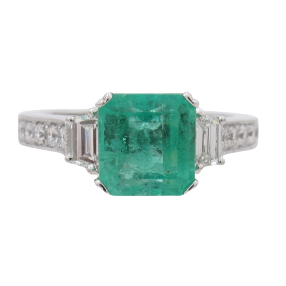 Natural Colombian Emerald Diamond Ring 14K GIA