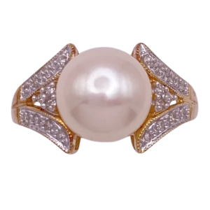 10MM Cultured White Pearl Ring 14K top