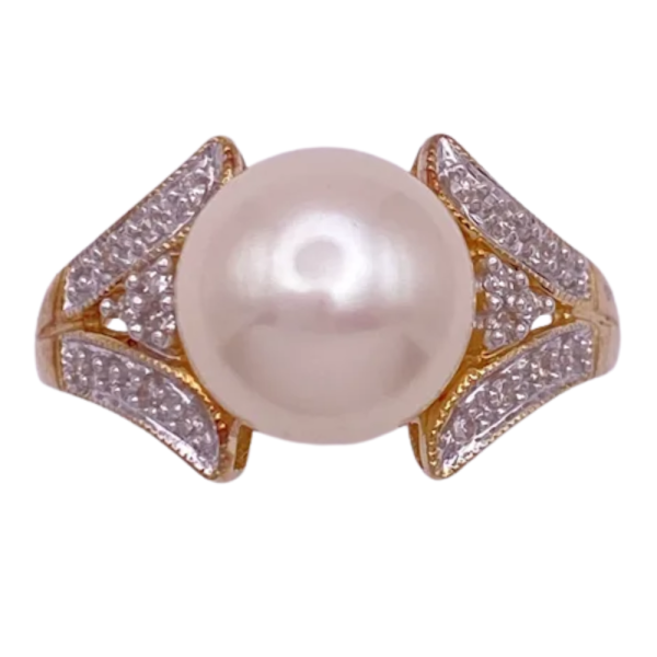 10MM Cultured White Pearl Ring 14K top