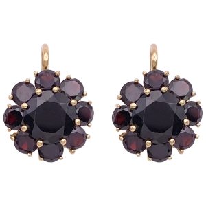 12.48ctw Garnet Cluster Drop Earrings 14K Gold