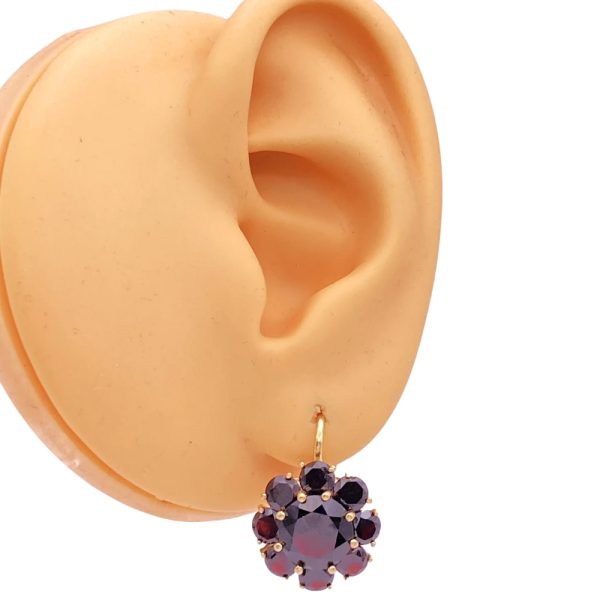 12.48ctw Garnet Cluster Drop Earrings 14K Gold worn