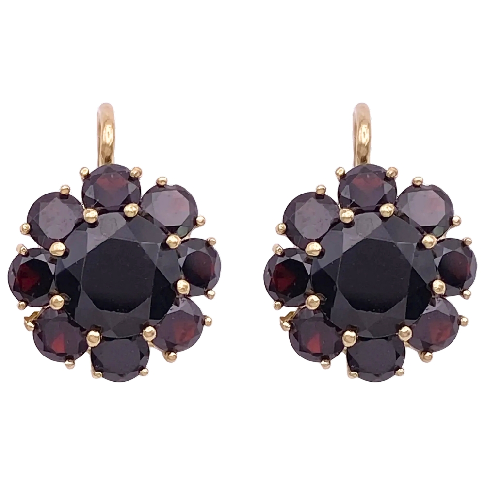 12.48ctw Garnet Cluster Drop Earrings 14K Gold