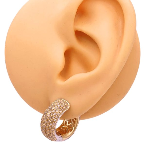 2.00ctw Reversible Pavé Diamond Hoop Earrings 14K Gold yellow side worn