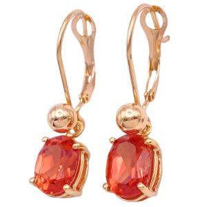3.48ctw Orange Lab Sapphire Dangle Earrings 14K Gold