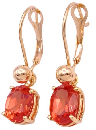 3.48ctw Orange Lab Sapphire Dangle Earrings 14K Gold