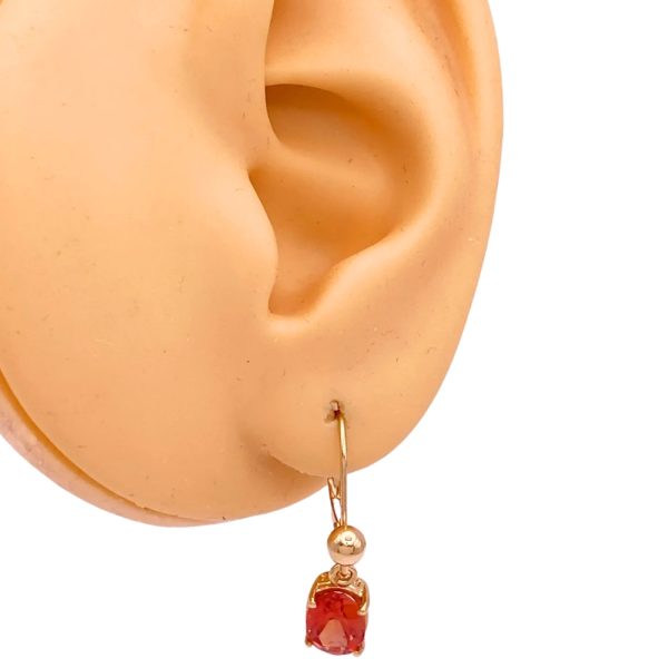 3.48ctw Orange Lab Sapphire Dangle Earrings 14K Gold worn