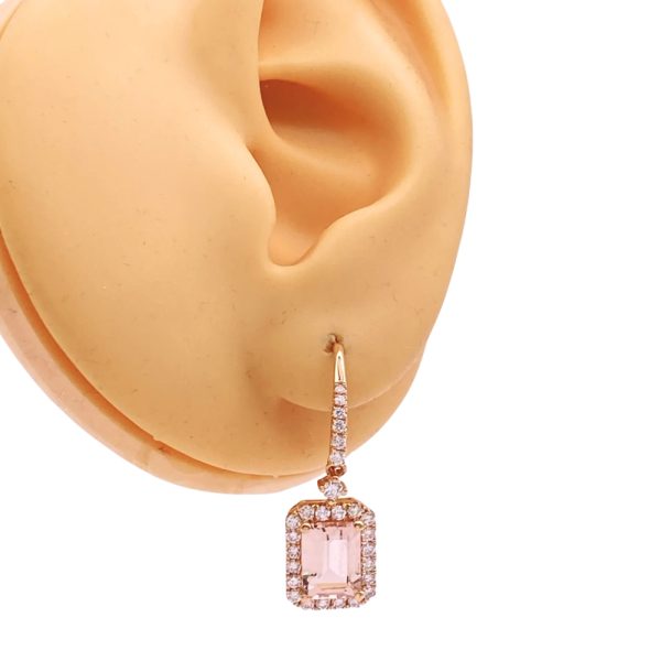 3.80ctw Morganite Dangle Earrings 14K Rose Gold worn