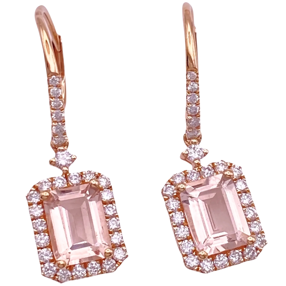 3.80ctw Morganite Dangle Earrings 14K Rose Gold