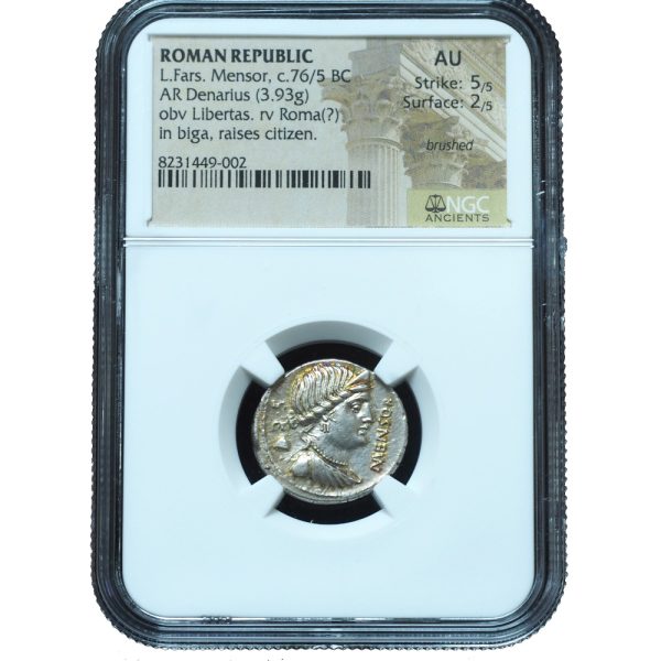 Ancient Roman Republic 76-75 L. Farsuleius Mensor AR denarius NGC AU 5/5