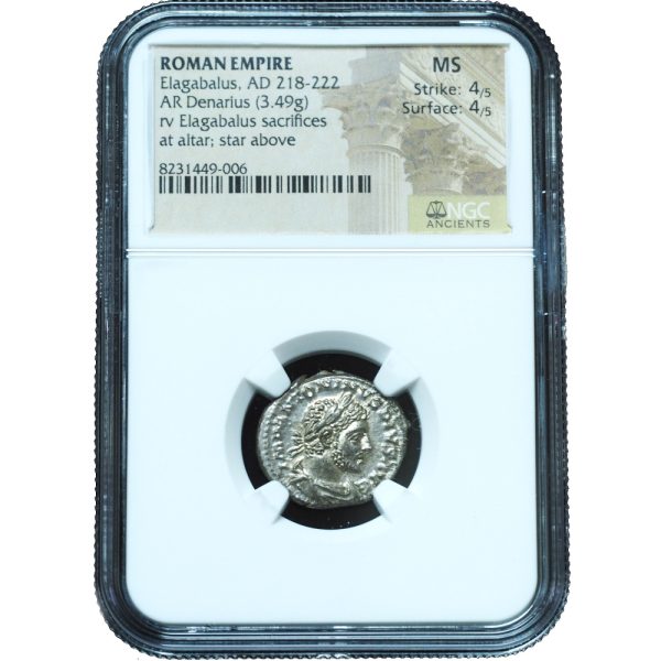 Ancient Roman Imperial Elagabalus AD 218-222 AR denarius NGC MS 4/5 & 4/5
