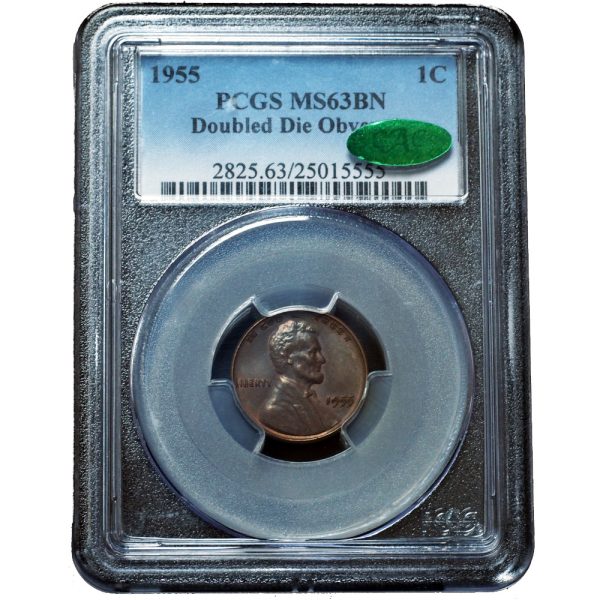 1955 Double Die Lincoln Penny MS63 BN PCGS & CAC