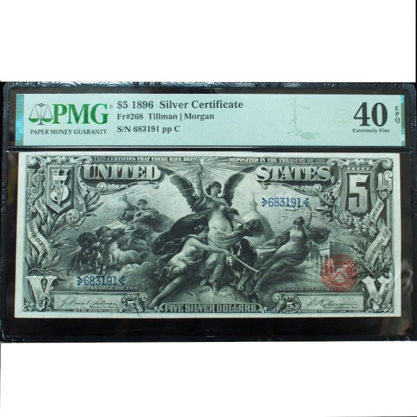 1896 $5 Educational Silver Certificate PMG 40 EPQ Extra Fine