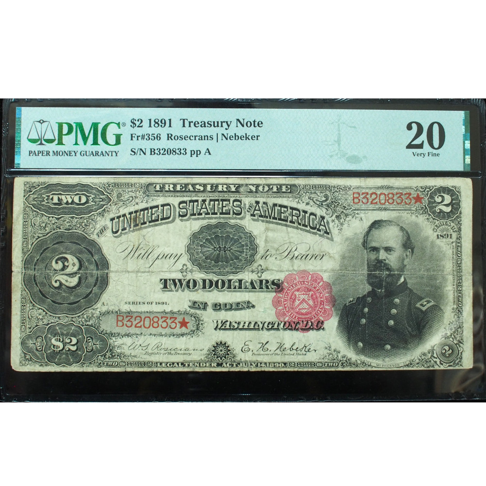 1891 $2 Treasury Note McPherson PMG 20 Very Fine