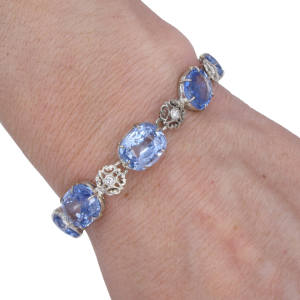 40 carat Ceylon Sapphire GIA Unheated Victorian Bracelet Worn